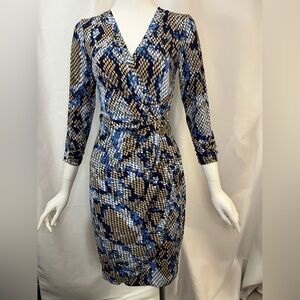 Cache Blue and Tan Snake-Print Wrap Dress